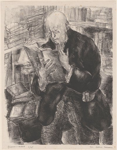 Hombre leyendo en una biblioteca de Luc Albert Moreau (signed by artist)