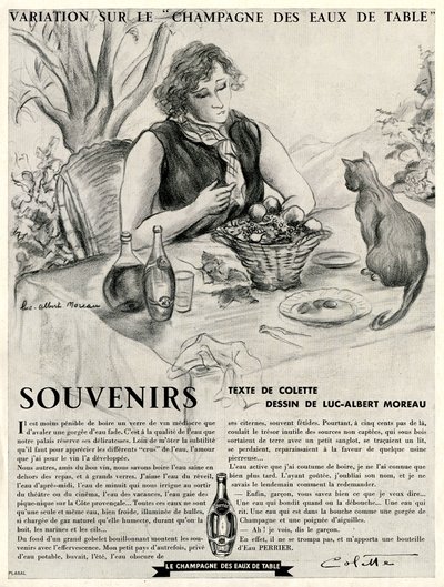 Colette delante de su gato, ensalzando las virtudes de Perrier. de Luc Albert Moreau