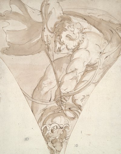 Apolo matando a la pitón, estudio para una enjuta en el Palazzo Antonio Doria (Palazzo della Prefettura), Génova de Luca Cambiaso