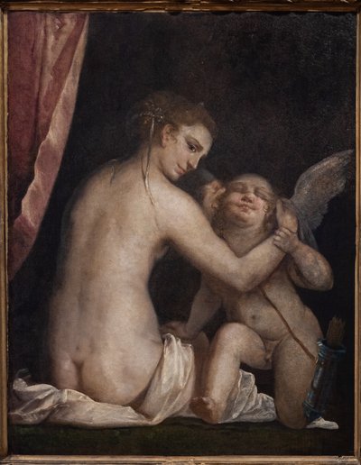 Fontanellato, Labirinto della Masone, Colección de Arte Franco Maria Ricci: "Venus vendando a Cupido". de Luca Cambiaso