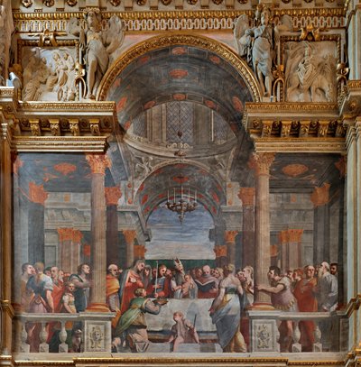 Génova, Duomo (Catedral de San Lorenzo), interior, Capilla Lercari o Capilla del Santísimo Sacramento (ábside norte), lado norte: "La Presentación en el Templo", fresco de Luca Cambiaso de Luca Cambiaso