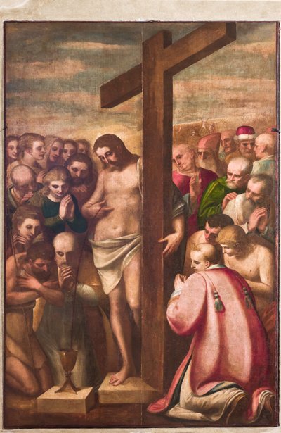 Génova, Duomo (Catedral de San Lorenzo), sacristía, capilla: "Cristo eucarístico adorado por los santos", de Luca Cambiaso, hacia 1580 de Luca Cambiaso