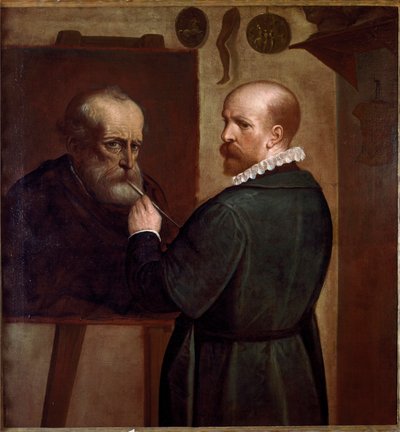 Autorretrato del artista haciendo el retrato de su padre de Luca Cambiaso