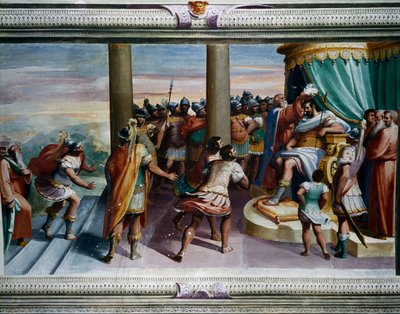 El Rapto de las Sabinas (siglo XVI), de Luca Cambiaso, fresco, Villa Imperiale, Génova, Liguria, Italia (detalle) de Luca Cambiaso
