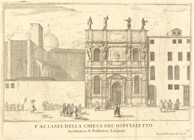 Fachada de la iglesia del Ospitaletto (placa 33) de Luca Carlevariis