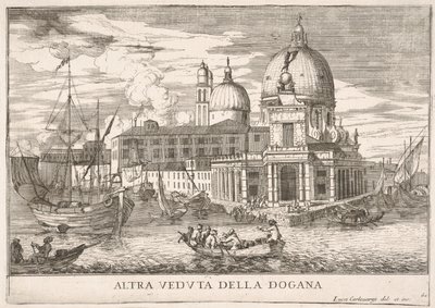 Lámina 61: Vista de la aduana Dogana da Mar en la confluencia del Gran Canal, 1703 de Luca Carlevarijs