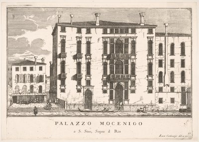 Placa 91: Vista del Palacio Mocenigo en Campo San Stae, Venecia, 1703, de Los edificios, 1703 de Luca Carlevarijs