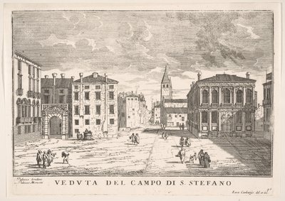 Vista del Campo Santo Stefano con el Palacio Loredan y el Palacio Morosini, Venecia, 1703 de Luca Carlevarijs