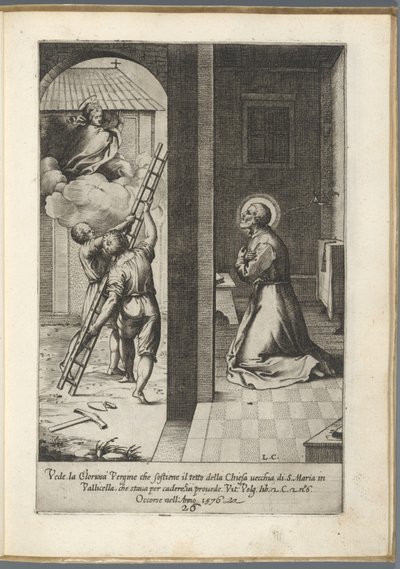 Filippo Neri ve a María llevando el techo de Santa María en Vallicella
Vida de San Felipe Neri (título de la serie) de Luca Ciamberlano