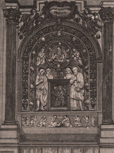 Altar de la iglesia de Santa Maria delle Grazie, por Luca della Robbia, Montepulciano, Toscana, Italia, xilografía de Le cento città d