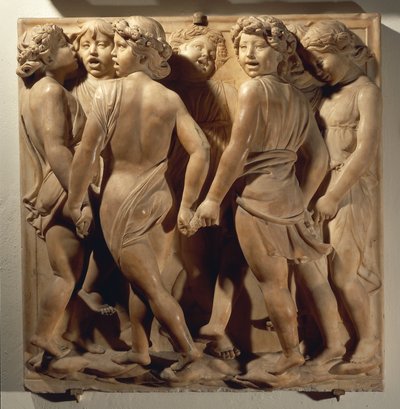 Laudate Eum in choro (Salmo 150, Laudate Dominum), panel con niños cantando y bailando en círculo de Luca Della Robbia