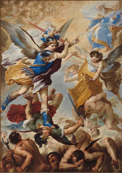 El Arcángel Miguel derrota a los ángeles rebeldes, 1657 de Luca Giordano