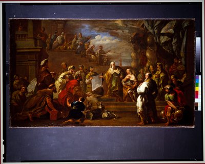 David mostrando a Salomón los planos del Templo (lienzo) de Luca Giordano