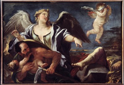 La Historia escribiendo recetas en la espalda del Tiempo de Luca Giordano