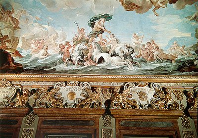 Neptuno, (detalle) del techo en la galería, c.1670-88 de Luca Giordano