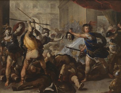 Perseo convirtiendo a Fineo y sus seguidores en piedra, principios de 1680s de Luca Giordano