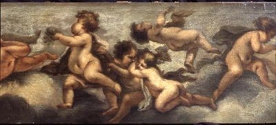 Putti jugando (papel sobre lienzo) (detalle derecho) de Luca Giordano