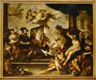 Rubens pintando: La Alegoría de la Paz ... (pintura sobre lienzo) de Luca Giordano