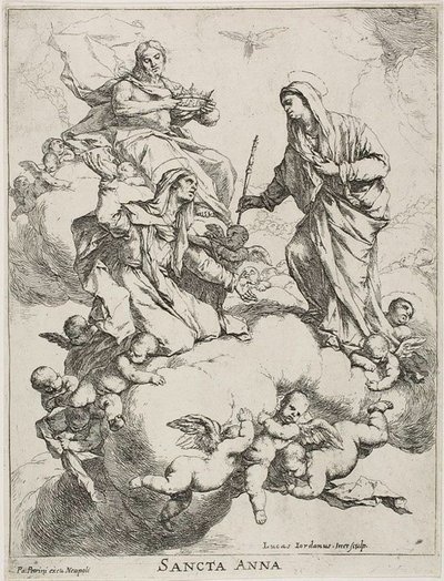 Santa Ana Recibida en el Cielo por Cristo y la Virgen de Luca Giordano