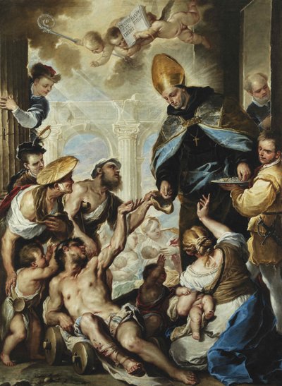 San Tomás de Villanueva dando limosna a los pobres, ca 1658 de Luca Giordano