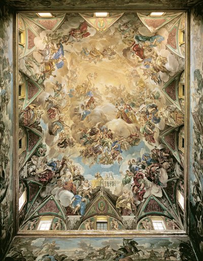 La gloria celestial y el triunfo de los Habsburgo, del techo sobre la gran escalera de Luca Giordano