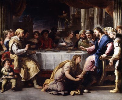 La Magdalena lavando los pies de Cristo en la casa de Simón de Luca Giordano