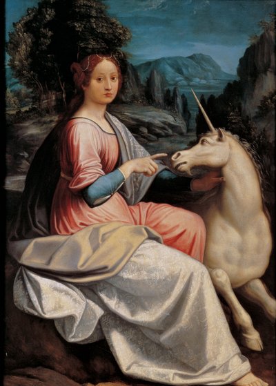 La dama y el unicornio, 1534-1540 de Luca Longhi