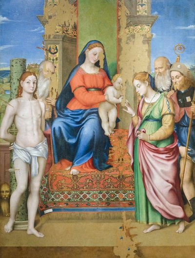 Matrimonio místico de Santa Catalina de Alejandría con los santos Sebastián y Jerónimo de Luca Longhi