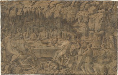 El banquete de Acheloüs, c.1545 (dibujo a pluma y tinta) de Luca Penni