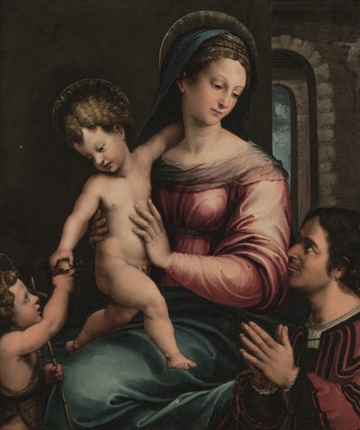 La Virgen y el Niño con el Niño San Juan Bautista y un donante (óleo sobre tabla) de Luca Penni