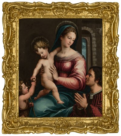 La Virgen y el Niño con el Niño San Juan Bautista y un donante (óleo sobre tabla) de Luca Penni