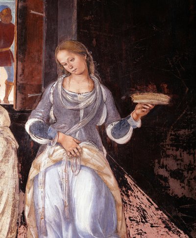 Benedicto dijo a los monjes dónde y cuándo comieron fuera del monasterio (detalle) de Luca Signorelli