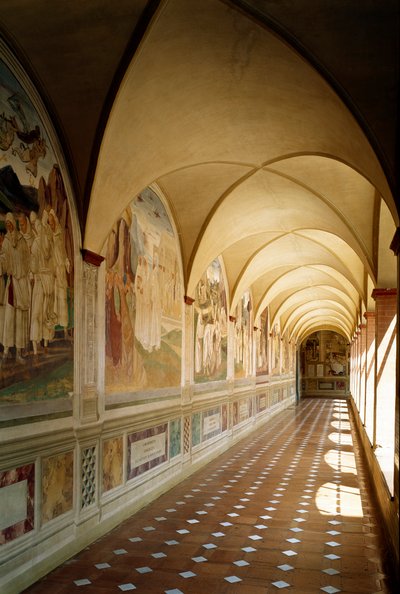 Vista interior de la Abadía Benedictina de Monte Oliveto Maggiore en Siena de Luca Signorelli