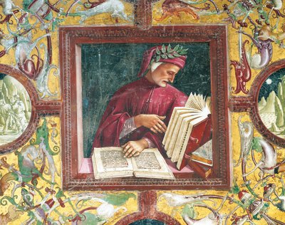 Italia, Región de Umbría, Orvieto, Catedral, Capilla de la Madonna di San Brizio, retrato de Dante Alighieri por Luca Signorelli, fresco de Luca Signorelli