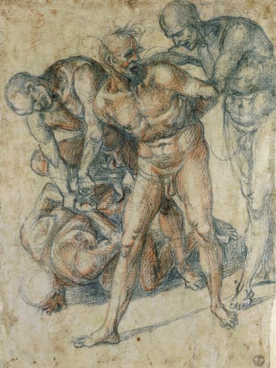 Desnudos masculinos (tiza roja y negra sobre papel) de Luca Signorelli