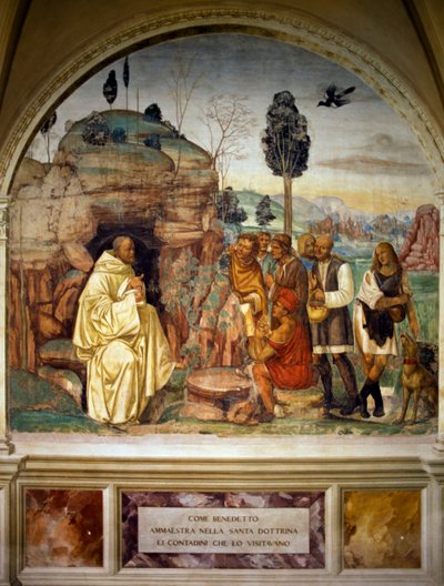 El Papa Benedicto enseñando doctrina sagrada a los campesinos de Luca Signorelli