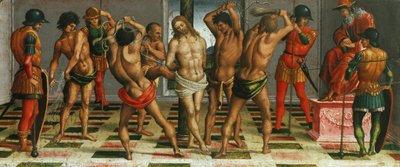 La flagelación de Cristo Lamentación sobre el Cristo muerto, panel de predela, 1502 de Luca Signorelli