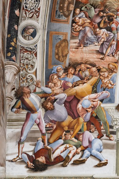 El interior, Capilla Nova o Capilla de San Brizio, pared norte: "Pandemonium", detalle de Luca Signorelli
