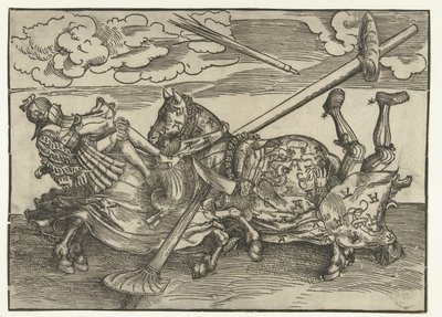 Torneo alemán con dos nobles como caballeros a caballo de Lucas Cranach