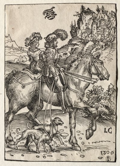 Un caballero y una dama cabalgando hacia la caza de Lucas Cranach the Elder