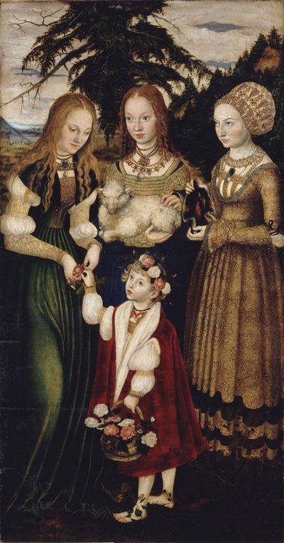 Retablo con el martirio de Santa Catalina, ala izquierda: Las santas Dorotea, Inés y Cunegunda de Lucas Cranach the Elder