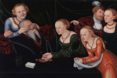 Viejo seducido por cortesanas de Lucas Cranach the Elder