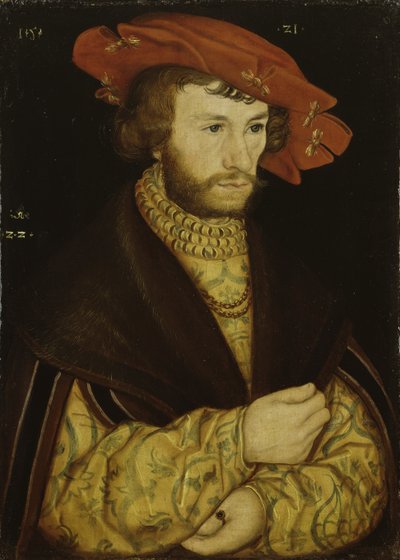 Retrato de un joven barbudo con boina roja de Lucas Cranach the Elder
