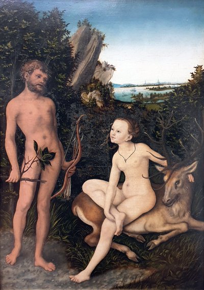 Alemán: Landschaft mit Apoll und Diana Apollo and Diana in wooded landscape de Lucas Cranach the Elder