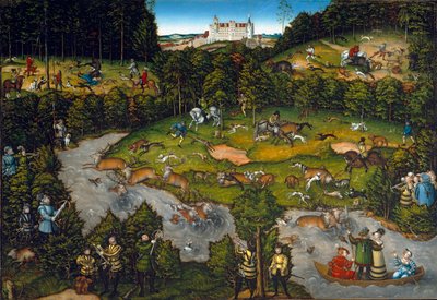Caza en el castillo de Hartenfels (Torgau en Sajonia) de Lucas Cranach the Elder