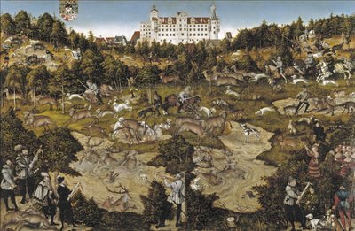Caza en honor del emperador Carlos V en el castillo de Torgau de Lucas Cranach the Elder
