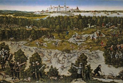 Caza en honor del emperador Fernando I en el castillo de Torgau de Lucas Cranach the Elder
