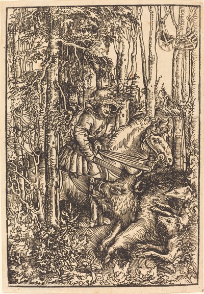 Cazador a caballo cazando un jabalí de Lucas Cranach the Elder