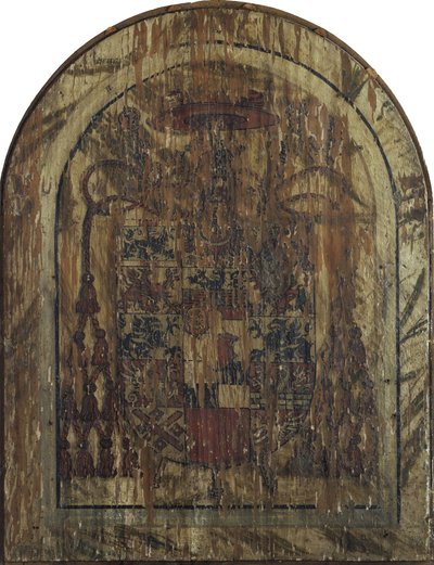 Retablo Pfirtscher: Cristo como Varón de Dolores, sentado en un sarcófago entre la Virgen y San Juan [panel central]. de Lucas Cranach the Elder