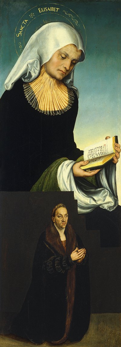 Santa Isabel con Jorge, duque de Sajonia, como donante [anverso, ala izquierda]. de Lucas Cranach the Elder